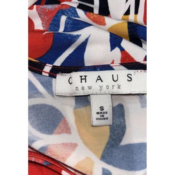 Chauss Women’s Red‎ Floral Faux Wrap Dress Size Small 4-6 - Picture 7 of 9